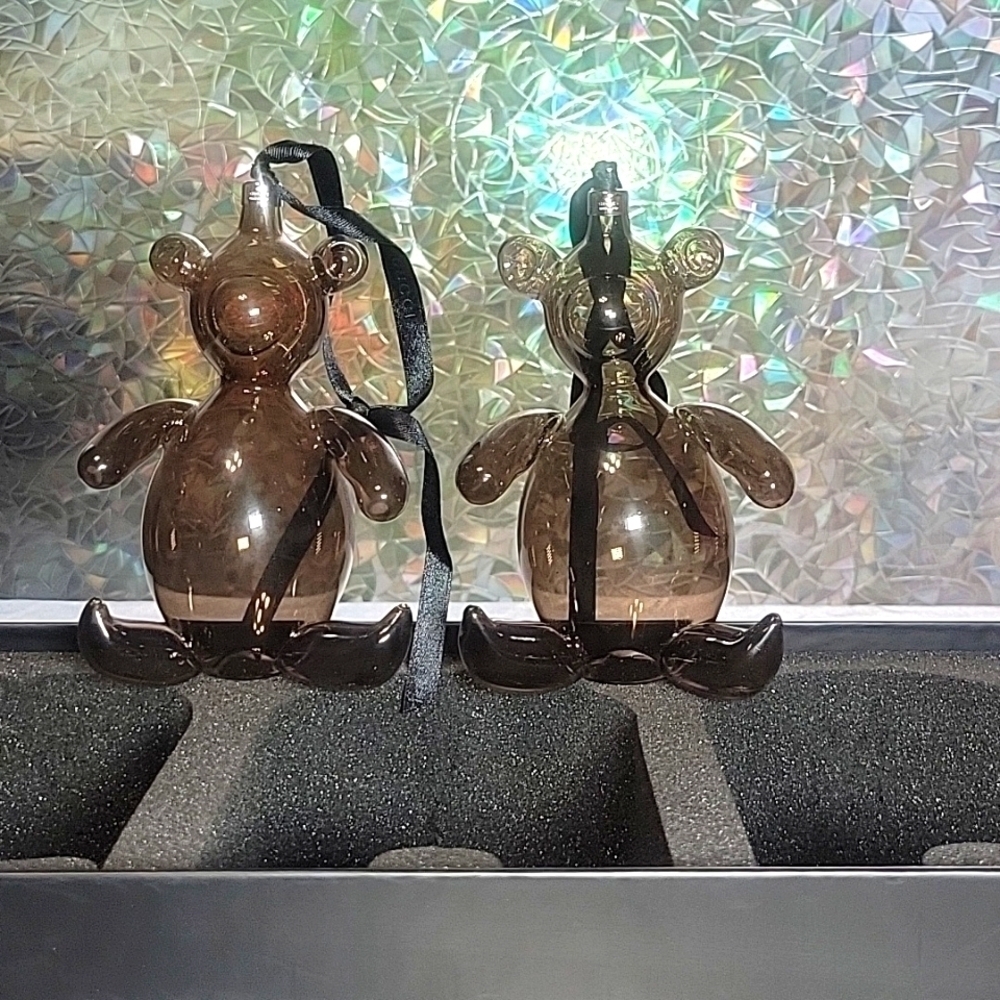 Gucci Vintage Handblown Glass Bear Christmas Ornaments Set of 2 Smoky